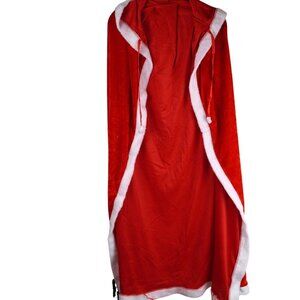 Santa Claus Red & White Hooded Christmas Cape Adult Costume For Holiday Festivit